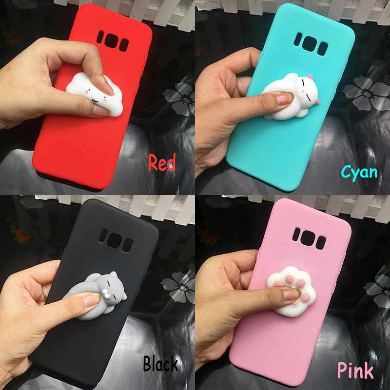 

For Samsung Galaxy A5 A6 A7 A8 2018 Candy Color Back Cover J3 J5 J7 2016 C9 pro phone cases 3d Squishy Cat Silicon TPU Soft Case