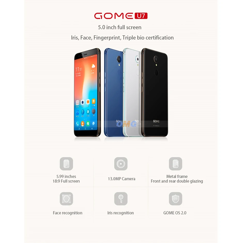 Смартфон GOME U7, 4G, LTE, NFC, 4 Гб ОЗУ, 64 Гб ПЗУ, 13,0 МП, 5,99 дюймов, FHD 18:9, 3050 мАч, сканер отпечатков пальцев, Восьмиядерный, две sim-карты, NFC, мобильный телефон