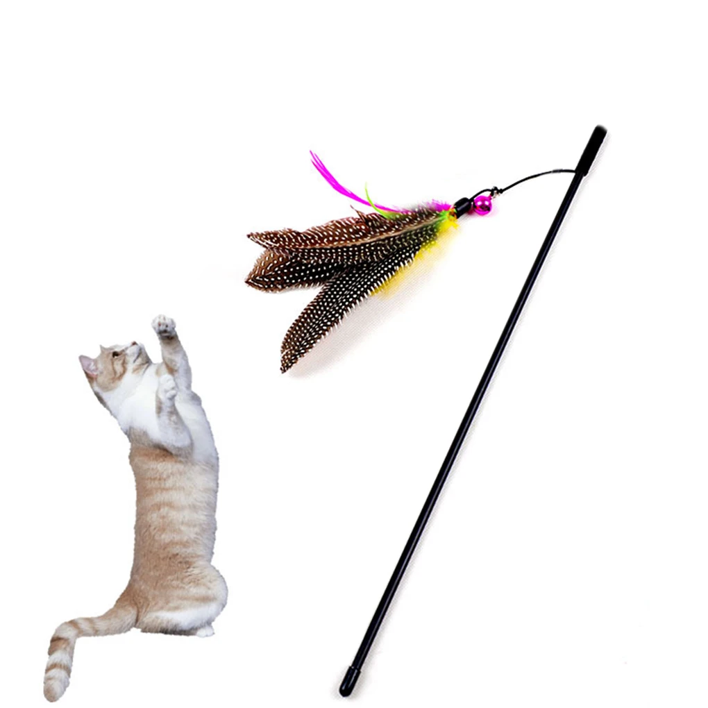 Kitten Cat Teaser Interactive Toy Dangler Rod with Bell and Featherin