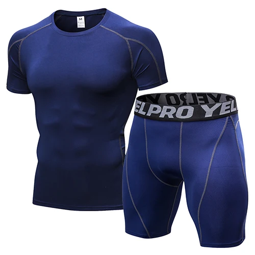 Популярный логотип на заказ, Быстросохнущий компрессионный фитнес-костюм, футболка для бодибилдинга, Спортивная мужская рубашка для занятий спортом на открытом воздухе - Цвет: navy blue