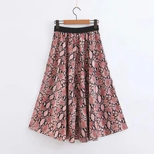 Klacwaya женские новые Юбки миди со змеиным принтом летние пляжные женские шикарные плиссированные розовые юбки boho для девушек с животным принтом юбка с высокой талией