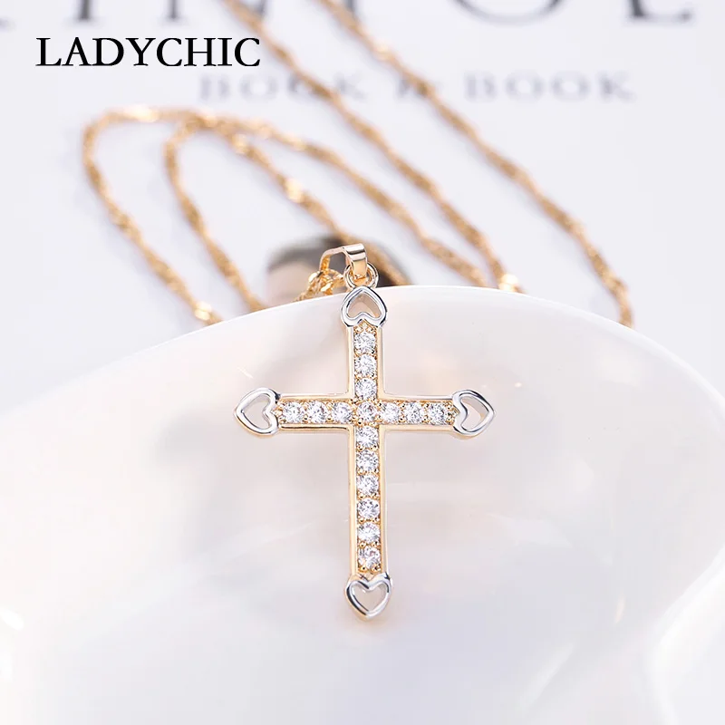 LADYCHIC AAA качественный Цирконий Крест Подвеска медный материал Bling CZ Кристалл