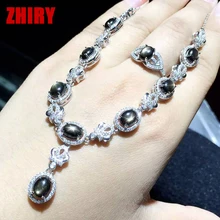 Real natural star sapphire jewelry set gem stone woman sets solid sterling silver white gold plated prom noble precious jewelry
