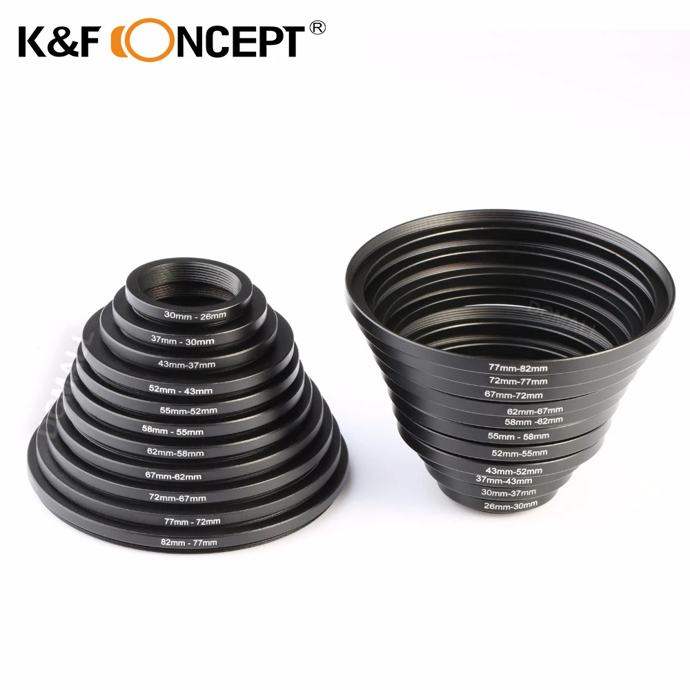 

K&F CONCEPT 22pcs Lens Filter Metal Step Up Step Down Ring Adapter 26 ~ 82mm 82-26mm For Canon Nikon DSLR Camera