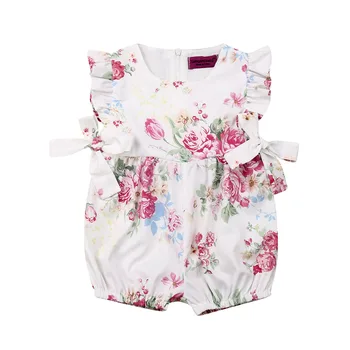 

2019 Cute Newborn Infant Baby Girls Clothes 0-24M Sleeveless Floral Ruffle Romper Jumpsuit Outfit Summer Clothing