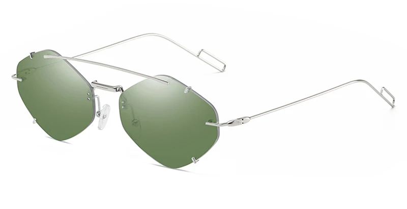 Peekaboo, Винтажные Солнцезащитные очки без оправы, Ромб, женские, металлические, шестиугольные, солнцезащитные очки для мужчин,, полигон, ультралегкие очки, серебро - Цвет линз: silver with green