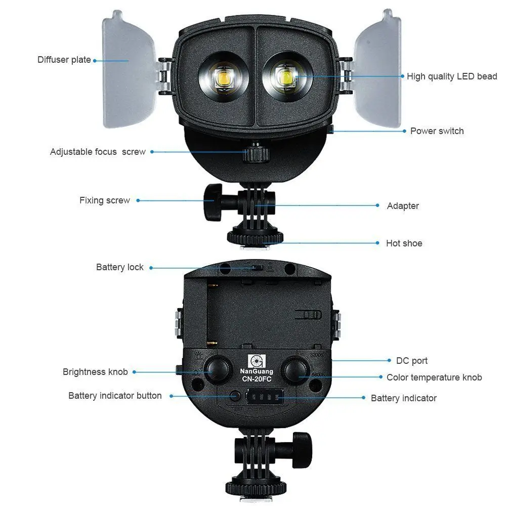 NanGuang CN-20FC светодиодный светильник для фотосъемки Точечный светильник светодиодный светильник с фокусировкой для Canon Nikon DSLR/sony Mirrorless series/Camcorder