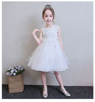 

Summer Lace sleeveless Flower Girl Dress white/pink Inside Kid Embroidery Beaded Girl dress Flower wedding Party ball Gown dress