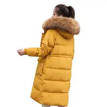 Новая мода, зимняя женская куртка на 90% белом утином пуху, Длинное свободное плотное пуховое пальто с воротником из натурального меха, парка с капюшоном размера плюс