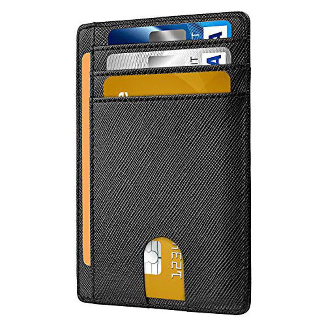 Тонкий минималистичный передний карман RFID Блокировка кожаные кошельки для мужчин и женщин Карта хранение денег Сумки - Цвет: Черный