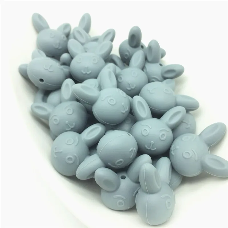 10 шт Кролик силиконовые детские бусы для прорезывания зубов красочные Прорезыватели для кормления DIY браслет ожерелье кролик Бусины Пищевой 25*25,5*15 мм - Цвет: Gray