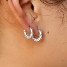 Роскошные Очаровательные Прозрачные Серьги с цирконием кубической огранки из стерлингового серебра 925 пробы, мини-круглые вечерние ювелирные изделия для женщин