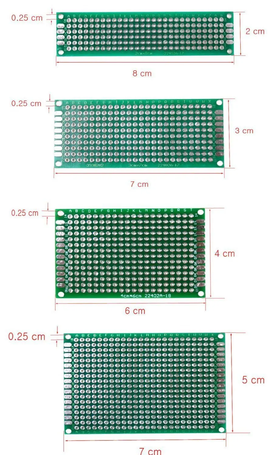 20 шт./лот 5x7 4x6 3x7 2x8 см двухсторонний прототип Diy универсальная печатная плата для Arduino