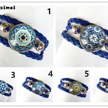 24 шт./лот(смешанные 6 моделей) синие и белые фарфоровые круглые стеклянные кабошон Мультфильм кожаный браслет для женщин