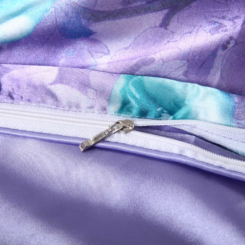 Satén de seda conjunto de sábanas edredón cubre colcha doble reina completa king size dormitorio decoración púrpura azul flor estilo chino - 5
