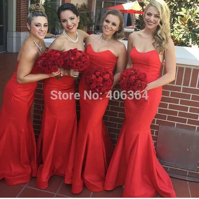 2014 Hot Sale Mermaid Bridesmaid Dresses Red Sweetheart Off The Shoulder Floor Length Dress For Wedding Party | Свадьбы и торжества