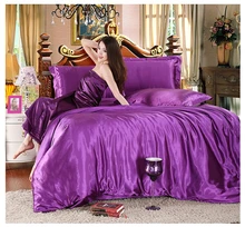 4/6pcs purple Imitation silk bedding set solid color bed linen bedclothes flat sheet pillowcases satin duvet cover home textile