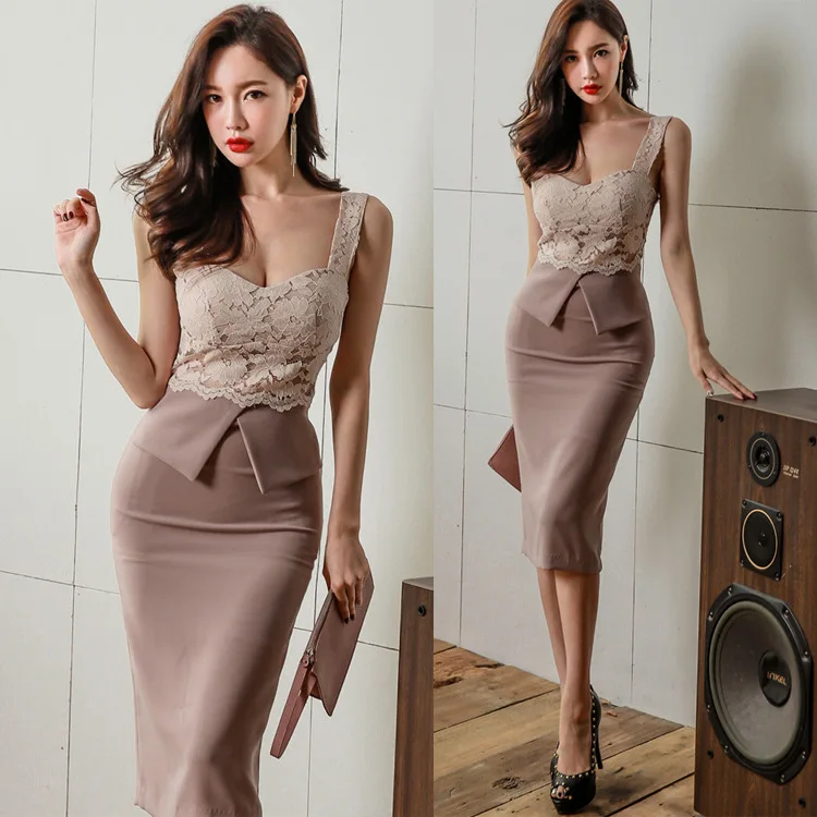 

Dress 2019 Summer Dress New Korean Lace Sling Bag Buttocks Open Pencil Club Dress Bodycon Dress