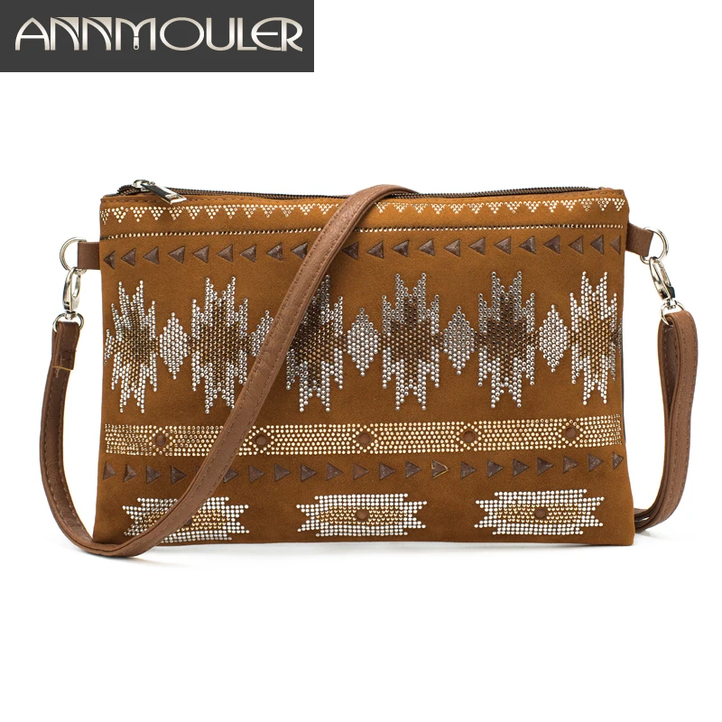Annmouler Маленькая женская сумка через плечо, замшевая Лоскутная сумка на плечо, геометрический кристалл, клатч, кошелек, элегантная сумка-конверт, сумки