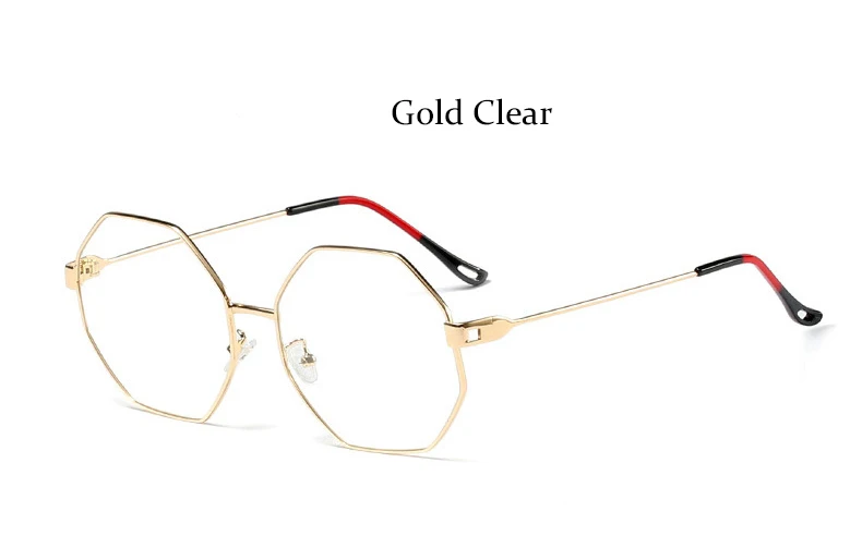 vintage glasses frame women black high quality Polygon eyeglasses Brand Metal Frame optical ladies spectacles frames - Цвет оправы: Gold Clear