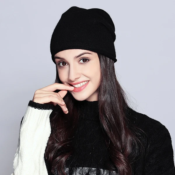 Шапка женская шерстяная Женская Классическая однотонная осенние зимние вязаные шапки высокого качества Модные вязаные женские шапки Скалли# MZ722 - Цвет: Черный