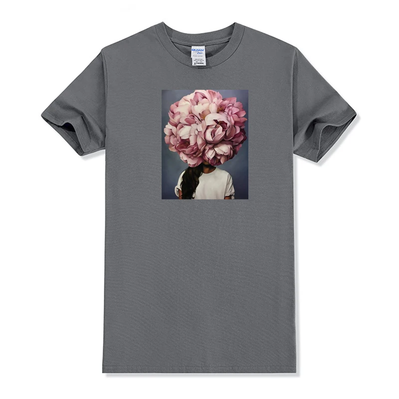 Модная Новая женская футболка, забавная классная женская футболка с цветочным принтом, хлопок, футболка с круглым вырезом размера плюс, одежда 100 кг - Цвет: Темно-серый
