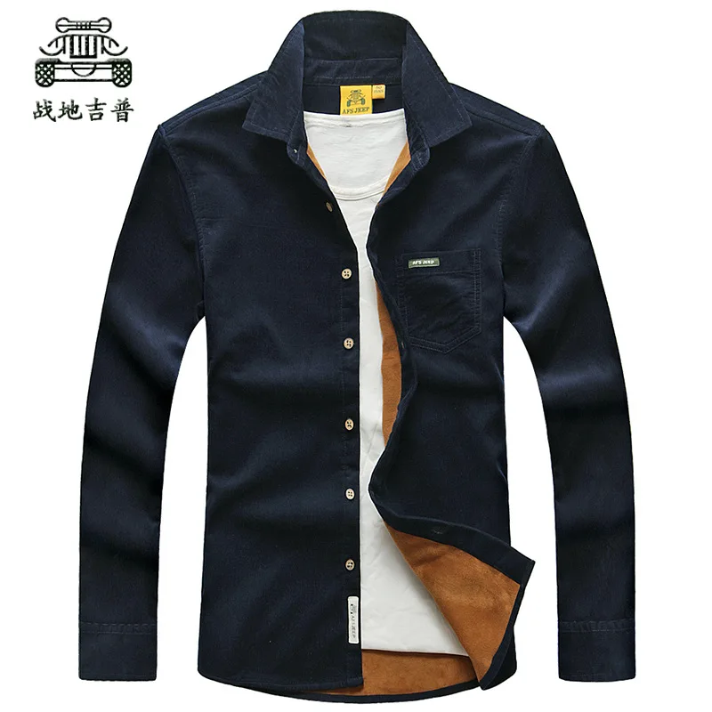 Sale M4XL asf jeep New Winter Men's Slim Fit Corduroy Warm Shirt Plus