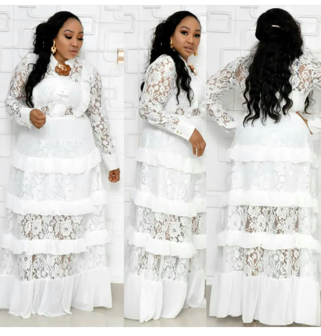 

2020 new elegent style african women's Lace stitching plus size long dress XL-XXXL