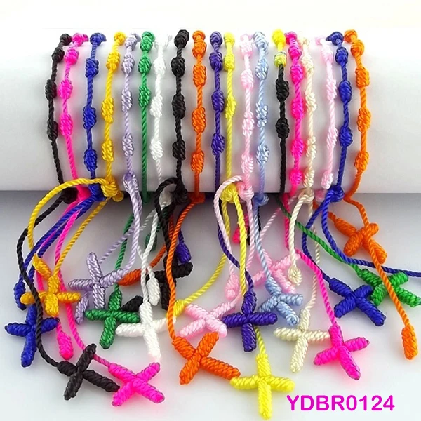 

200pcs/lot wholesale Mix 10 colors Lucky Knotted Rosary Bracelets Cross Religious nylon friendship free shipping