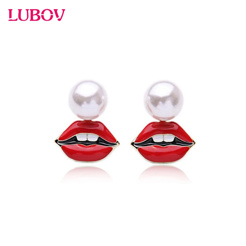 

1 Pair Enamel Red Lip Design Imitation Pearl Earrings Punk Style Summer All-Match Stud Earrings Women Party Jewelry Gift Onsale