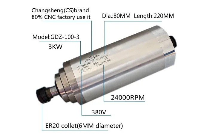 TECNR 4 подшипника 3 кВт мотор шпинделя с водяным охлаждением 220 В 380 В диаметр 100 мм ER20 GDZ-100-3.0
