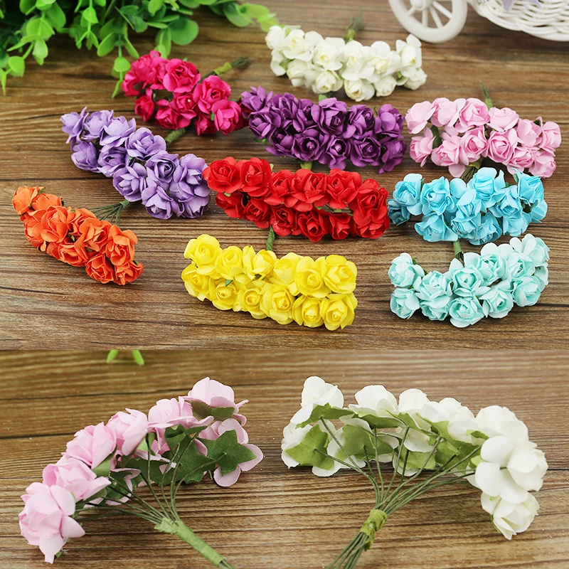 144pcs/bag Paper Artificial Flowers Small Cute Rhododendron DIY Hand Material Garland For