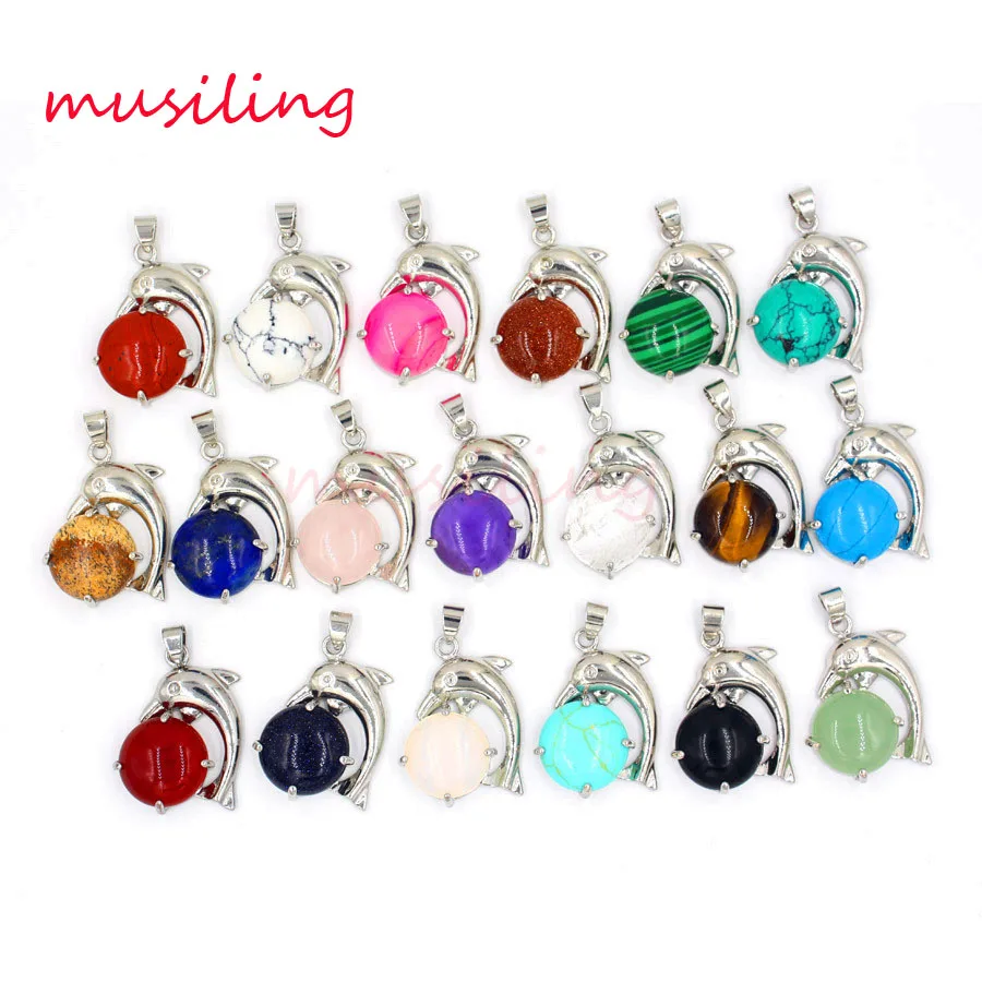 

Natural Stone The Dolphin Show Bead Pendant Crystal Pendant Pendulum Silver Plated Accessories Charm Jewelry For Women Mix 19X