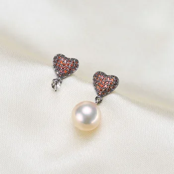 

S925 Sterling Silver Black Heart Pearl Earrings Settings Women DIY Pearl Earrings Components 3Pairs/Lot