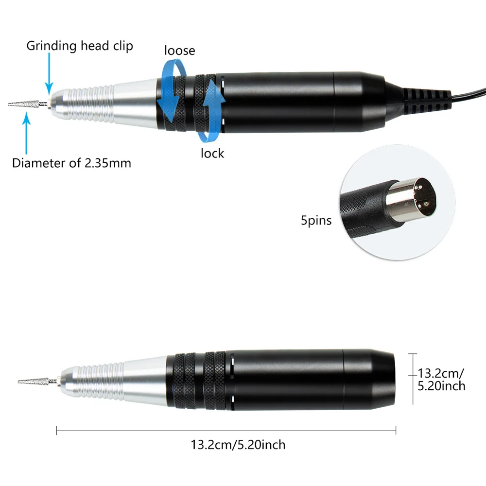 Профессиональный 25000-30000 об/мин Черный инструмент для маникюра и педикюра