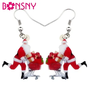 

Bonsny Acrylic Merry Christmas Shopping Santa Claus Gift Earrings Drop Dangle Decoration Ornaments Jewelry For Women Girl Bijoux