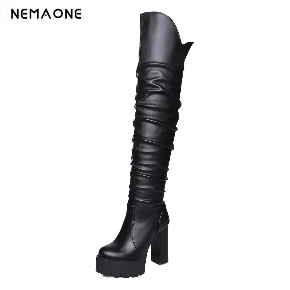

2018 new fashion sexy high heels over the knee high boots womens autumn winter shoes woman motorcycle boots for women