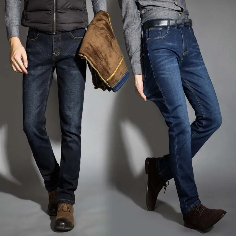 

Brand Winter Jeans Men Stretch Thicken Jeans Warm Fleece High Quality Denim Biker Jean Pants Trousers Size 28-46 Hot Sale