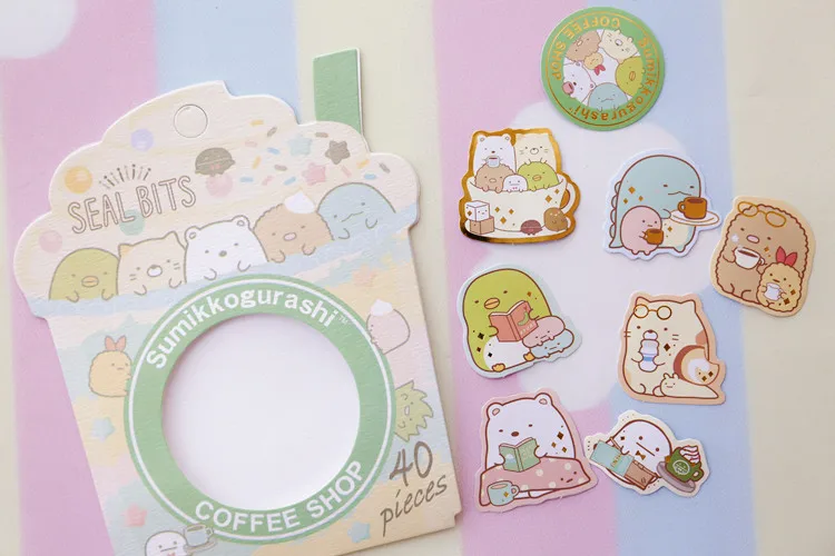 40 шт./упак. Kawaii Sumikko Gurashi Rilakkuma Золотая наклейка для молочных изделий альбом