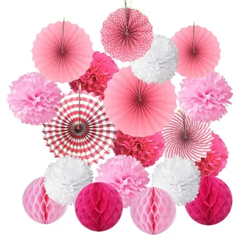 

19Pcs/Set Pink Tissue Paper Pom Poms Flower Fan and Honeycomb Balls for Birthday Baby Shower Wedding Festival Decorations