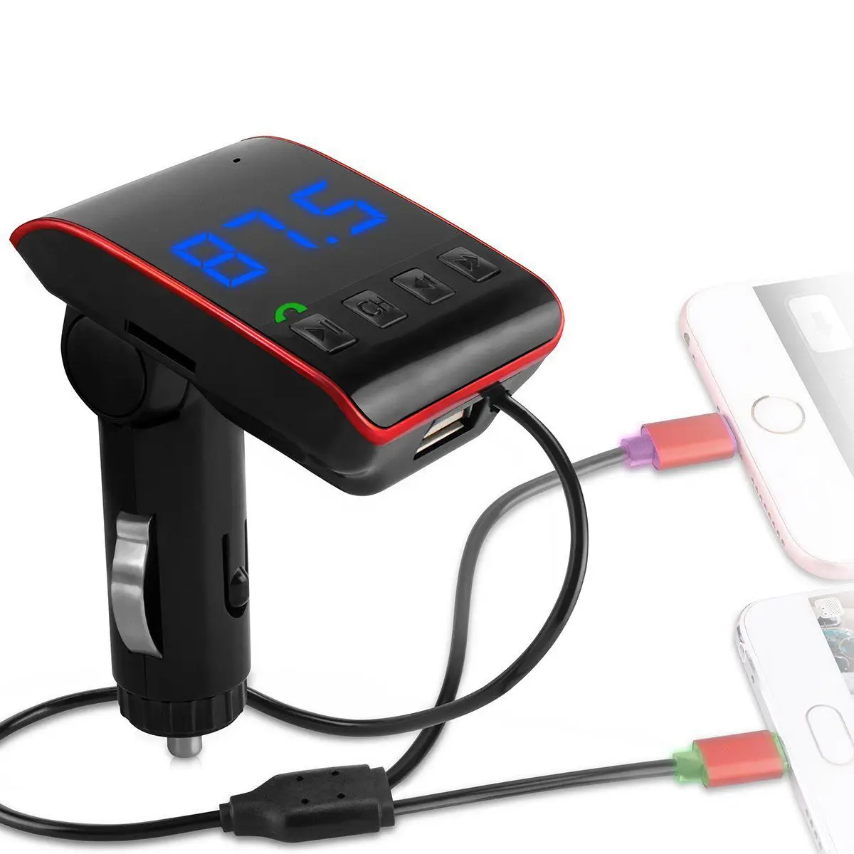 Bluetooth FM Transmitter, Wireless In Car Radio Transmitter Adapter Car Charger Kit with TF/SD