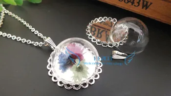 

10sets opening 25mm half round glass globe with silver plated Double lace pendant base with Oval buckle