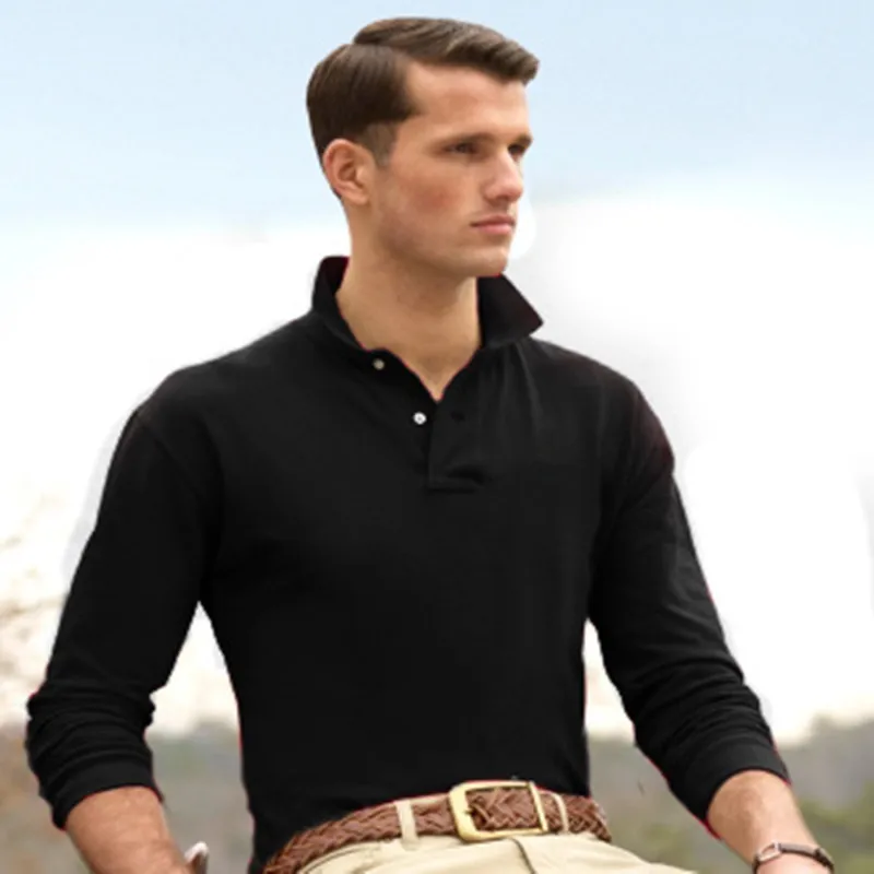 men autumn 100% mesh cotton Men long sleeve Basic polo