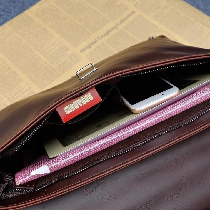 2017 Fashion Genuine Leather Men Briefcase Cowhide Men's Messenger Bags 14 Laptop Business Bag Luxury Lawyer Handbags (4)