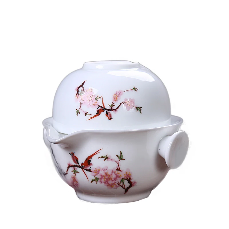 

Portable Ceramics Kung Fu Tea set Include 1 Pot 1 Cup, High quality elegant gaiwan,Beautiful and easy teapot kettle.Coffee Cup