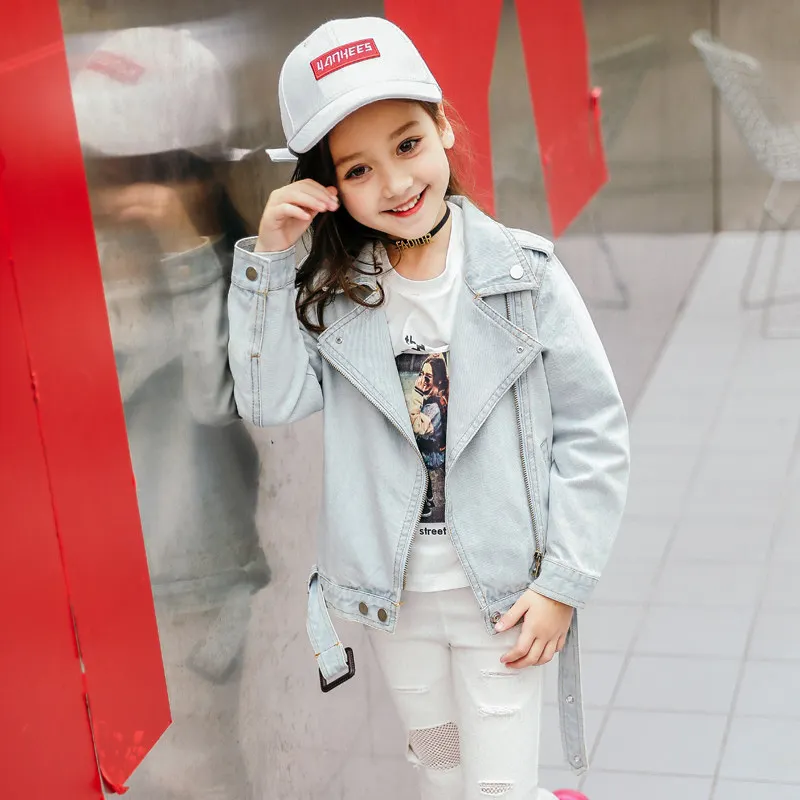 

2018 Baby Girls Denim Jacket Jeans Outwear Light Color Cool Fashion Short Design Coat for Age4 5 6 7 8 9 10 11 12T Years Old
