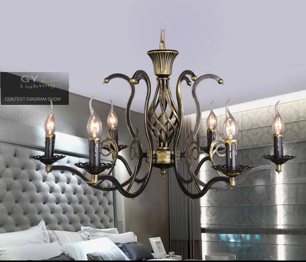 AC110 220V European vintage candle hanging pendant lights iron Metal