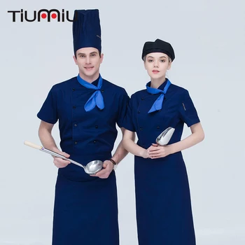 

New Arrival High Quality Women Men Short-sleeved Double Breasted Kitchen Restaurant Cooker Waiter Workwear Chef Uniform with Tie