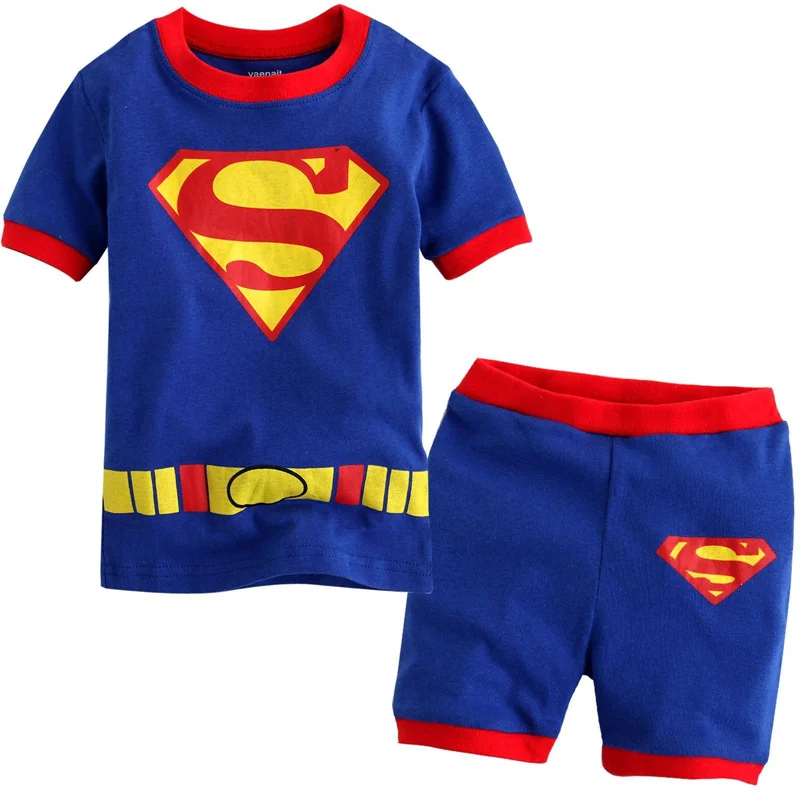 1 Kids Sleepwear Set Boys Girls Pajamas Cartoon Baby Nightgown Superman Costumes Set Shorts + Short Sleeve Tees Children Clothing
