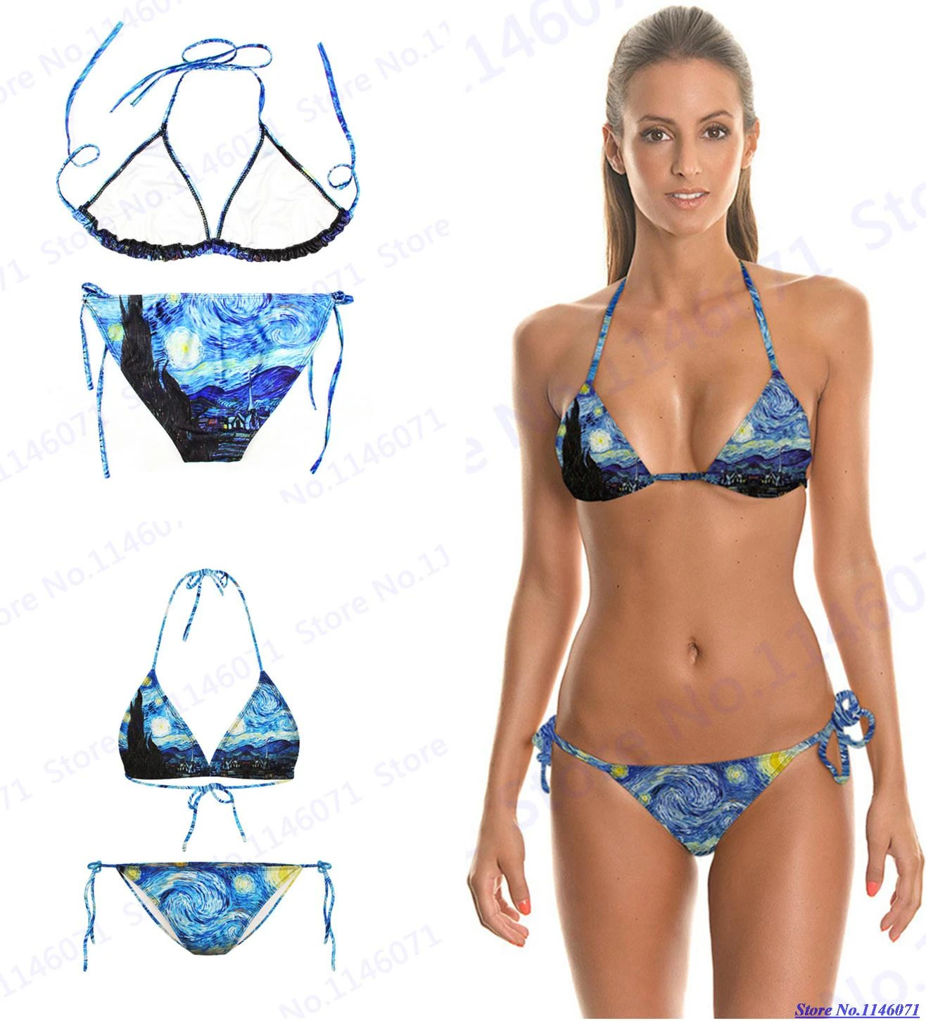 Blue Van Gogh Painting Bikinis Set 